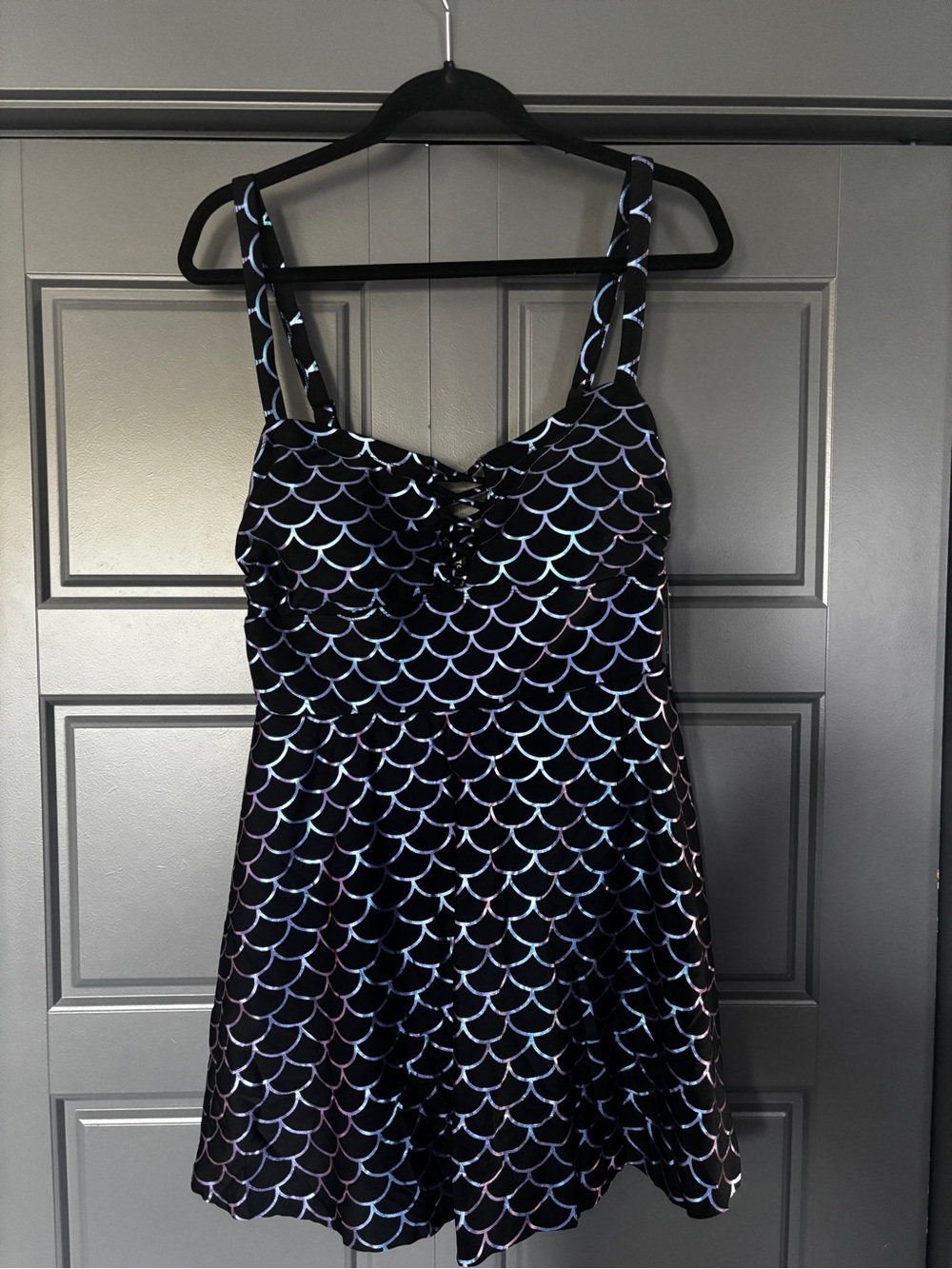 Torrid Mermaid Swim Dress Plus Size Wireless Long Lattice Front